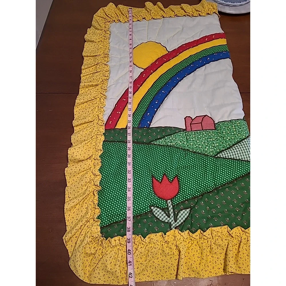 Small Calico Quilt Rainbow Flowers Sunshine Butterfly Tree Yellow Green 45